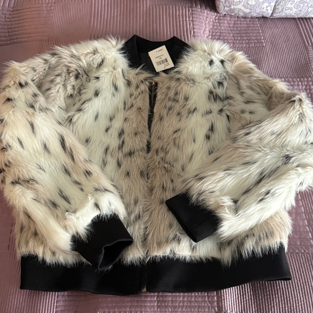 Say What? Cream and Black Faux Fur Teddy Jacket